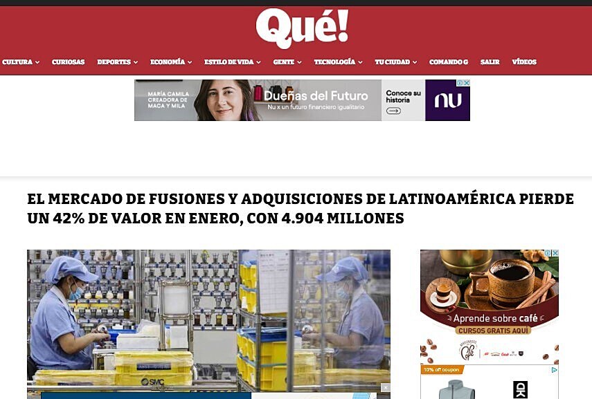 El mercado de fusiones y adquisiciones de Latinoamrica pierde un 42% de valor en enero, con 4.904 millones